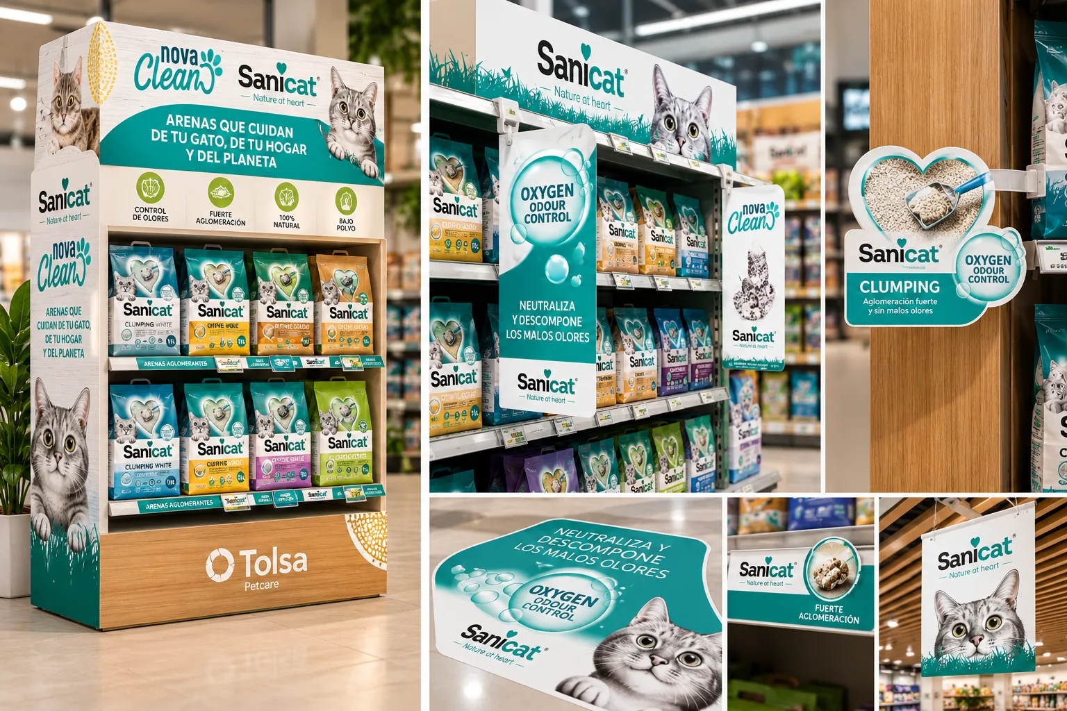 Lineal, expositor y cartelería de punto de venta para Sanicat y Tolsa